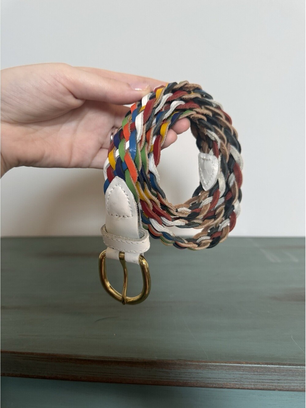 Multicolor Woven Leather Belt One Size Adjustable Made Guatemala